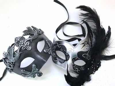 Feather Roman Gladiator Masquerade ball mask pair bachelor Halloween Prom Party