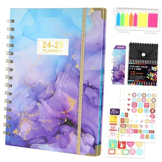 2024-2025 Monthly Planner, Daily Planner 2024-2025 with Tabs, Purple Marble