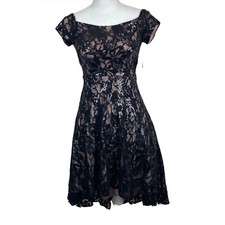 MORGAN & CO Dress Size 1 Juniors Black Nude Lace Off Shoulder Hi Low Tulle