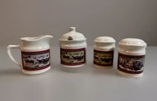 Currier And Ives Set Of 4 Cream  Sugar Salt And Pepper Shaker Set Horse Winter