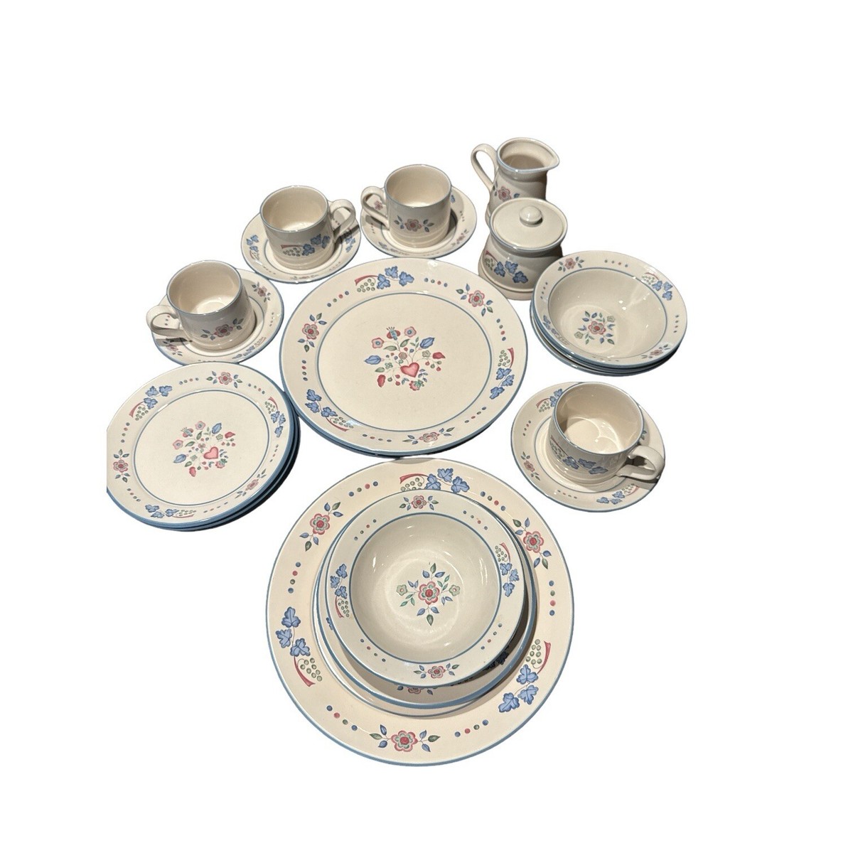 Cottage Country Stoneware 22 Piece Dinnerware Set “Sugar Plum”