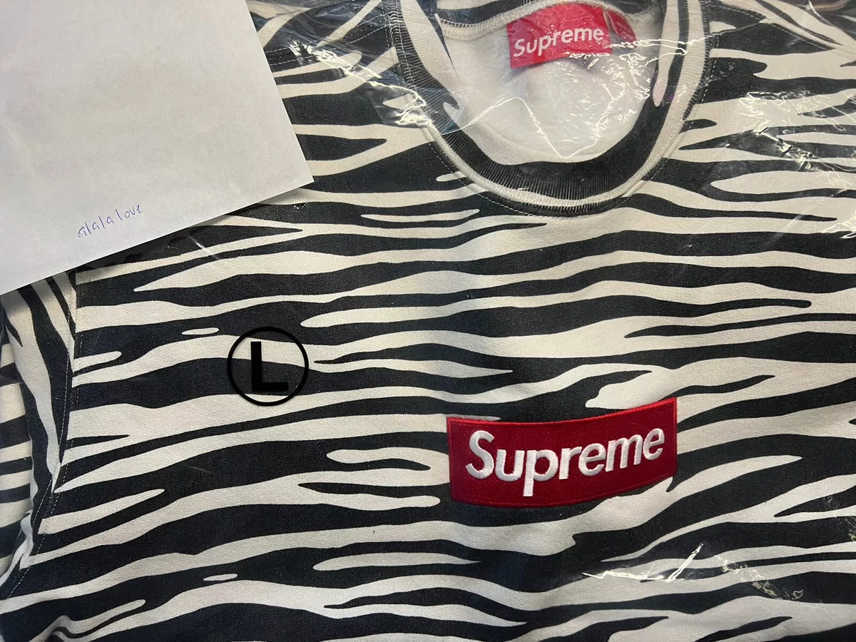 New Supreme Box Logo Crewneck Zebra Black White FW22 Large L