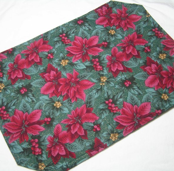 Set of 2 Placemats with Christmas Red Poinsettias with Green Glitter Background eBay