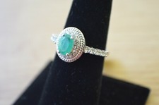 1.31ct Colombian Emerald / Zircon Ring Platinum over Sterling Silver Size 7