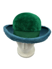 Coralie Hat Faux Fur Derby 2 Tone Green Blue Empress W Germany Vintage 1960s