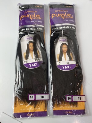 2-PACK Outre Human Hair Weave Premium Purple Pack Yaki (10'', 1B) Off Black