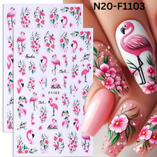 Tropical Flamingo & Floral Nail Art Stickers, 3D Decals with Vibrant Pink Flamin