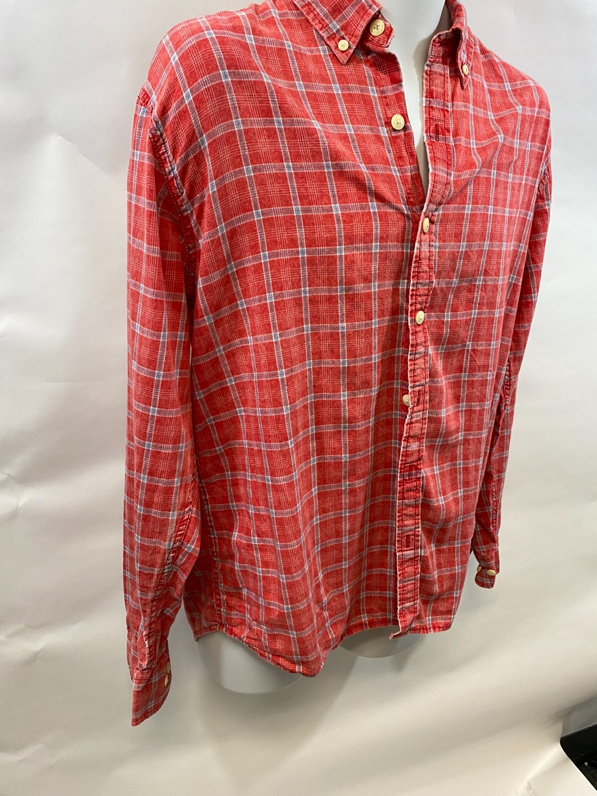 The Normal Brand Mens Long Sleeve Red Plaid 100% Cotton Shirt Large