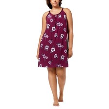 INC Plus Women's Pleated Chemise Nightgown Purple Painted Petals 1X