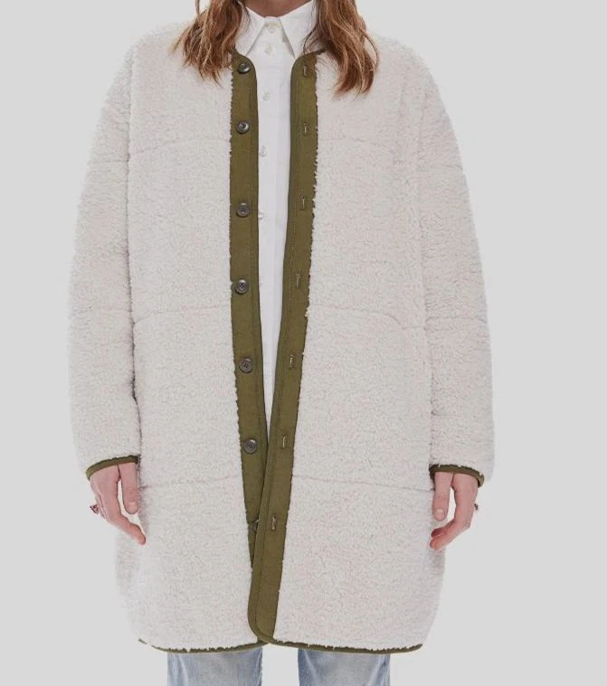 $425 Mother Women's Green Sherpa Cocoon Reversible Quilted