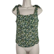 Sienna Sky Green Yellow Floral Tank Top Women Size XS Smocked Back Sleeveless 