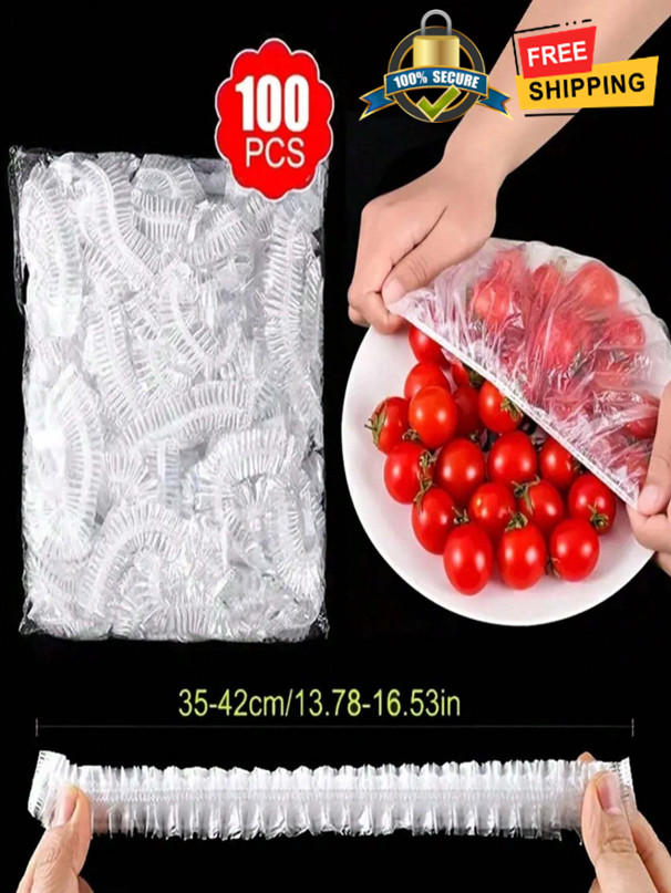 100Pcs Disposable Plastic Wrap Covers for Food Storage & Freshness