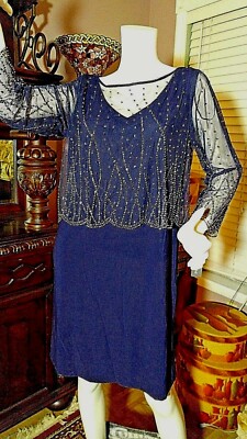 PATRA by CHEN COCKTAIL DRESS, Gem Overlay, Navy, Size 12 NWT, OVER 50% OFF