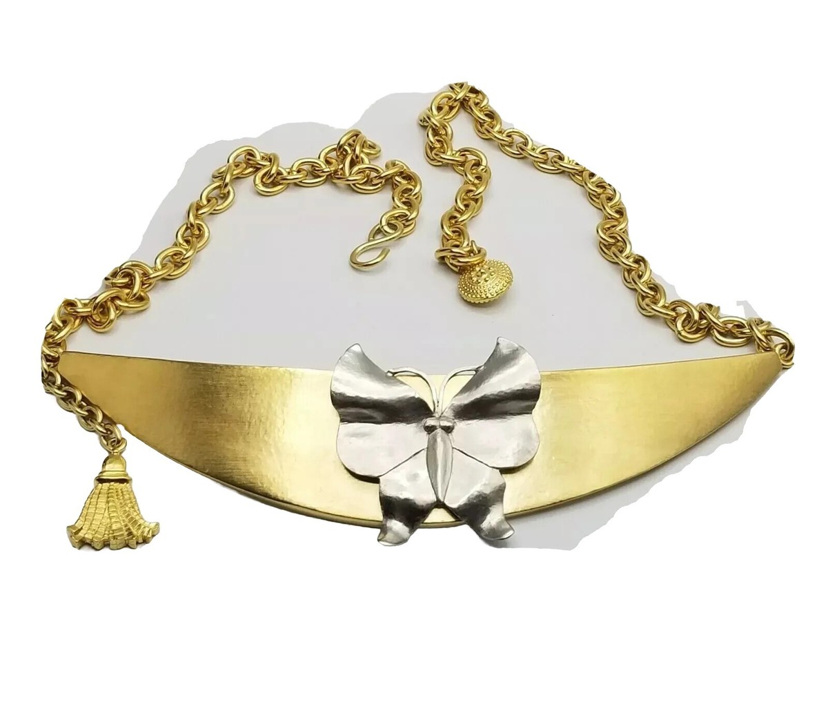 Vtg Belt LES BERNARD Chain Lg Metal Butterfly Statement  display picture 1