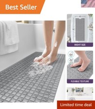 Luxury Clear Grey Bath Mat 39x16 - Machine Washable, Extra Long Secure