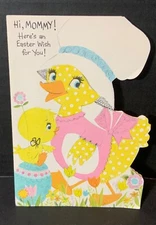 VTG American Greetings Easter Card Anthropomorphic Ducks Mommy & Baby Flowers