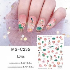 Lotus Camellia Blue Poppy Flowers Nail Stickers Lavender Lily of the Valley