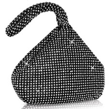 Women's Evening Bag- Upgraded Larger Size Full Rhinestones Bling Wrist A Black