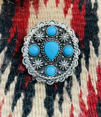 Vintage Navajo Turquoise & Hand Stamped Sterling Silver  display picture 2