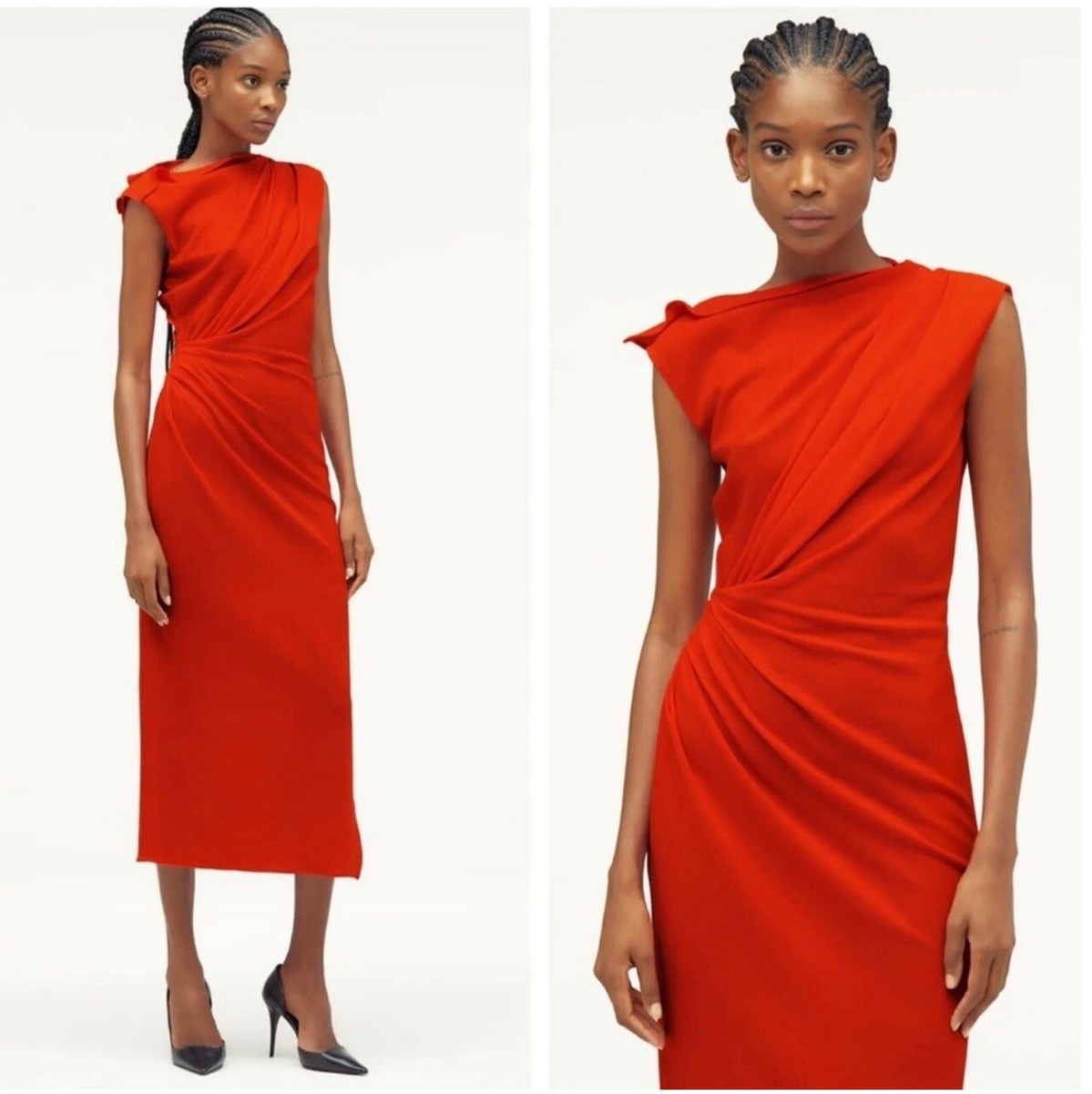 ZARA ORANGE MIDI GATHERED DRESS NARCISO RODRIGUEZ SIZE XS