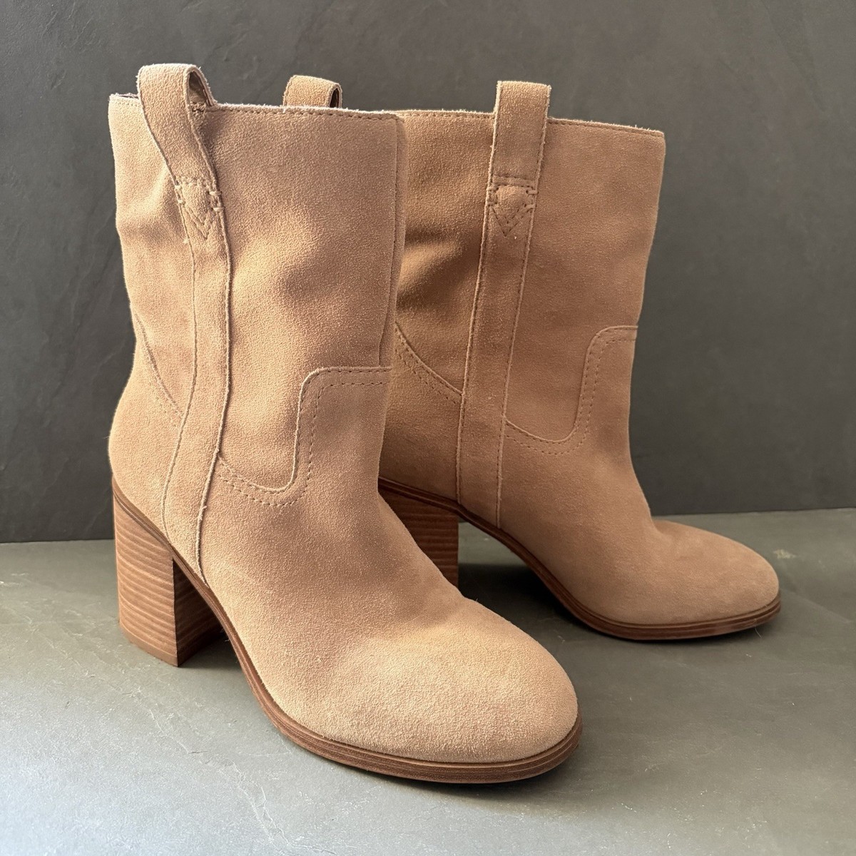 Sole Society Rachill Leather Suede Beige Tan Mid-Calf Boots Sz 9 