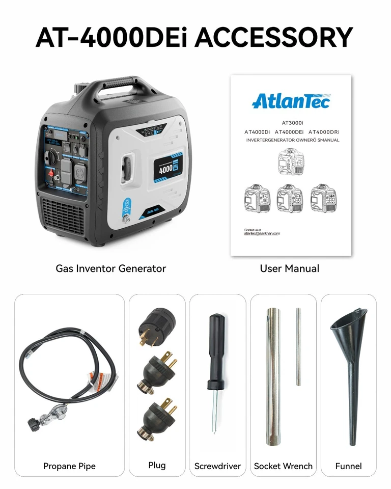 Generador inversor de combustible doble de 4000 vatios con arranque eléctrico, RV listo súper silencioso Foto 3 de 4