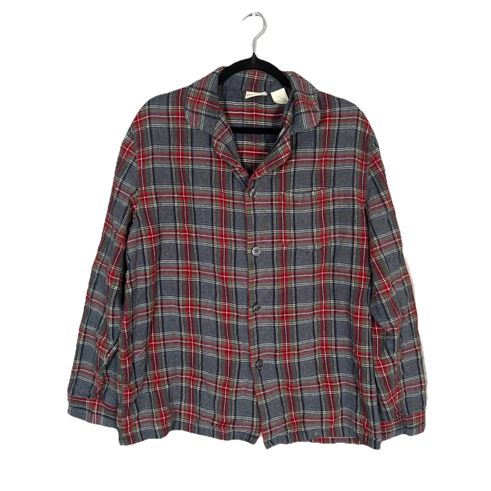 L.L. Bean Flannel Shirt Mens Large Red Gray Plaid Button Down 100% Cotton