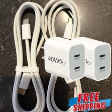2 PACK Fast Charger 40W PD Block USB C Type C Cable For iPhone 17 16 15 iPad Air