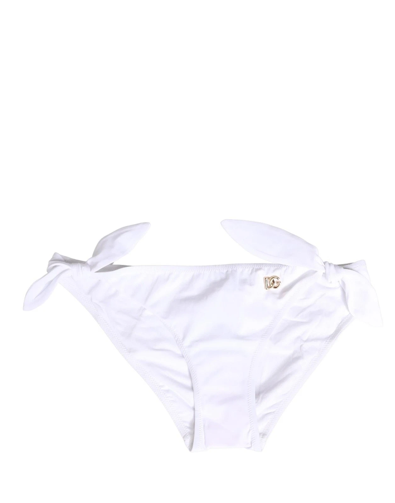 Dolce&Gabbana Women White Bikini Bottom Nylon Stretch DG Logo Plaque Swimwear