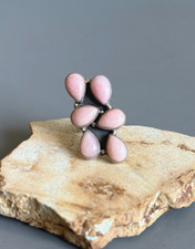 Southwest Artisan Sterling Silver PINK OPAL Modernist Cluster Ring Adjusts 15GR
