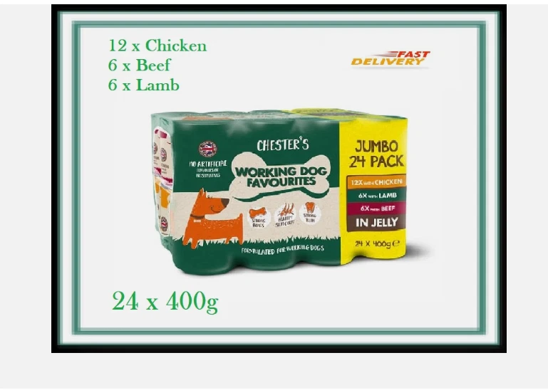 Chester's Working Dog Favourites in Jelly Wet Dog Food Cans Pack (24 x 400g)
Opens in a new window o