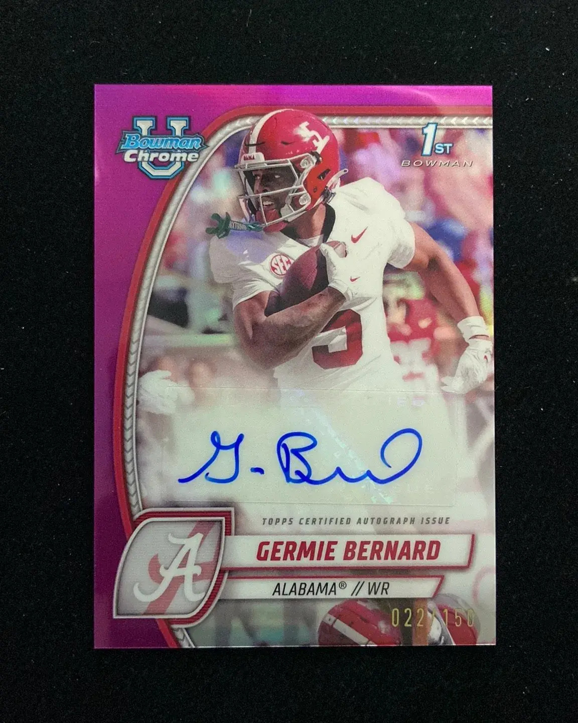 2024 Topps Bowman Chrome U Fuchsia #PA-GBE Germie Bernard 1st Auto 22/150 HD