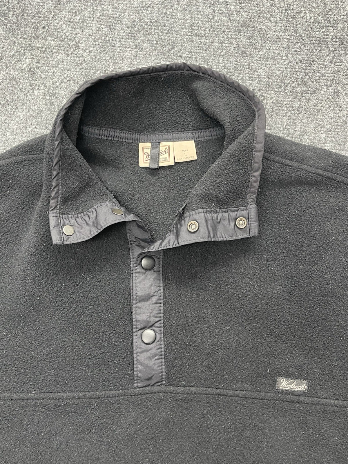 Vintage Woolrich Pullover Men's Sz Large Black Polartec Fleece 1/4 Snap Jacket image 2
