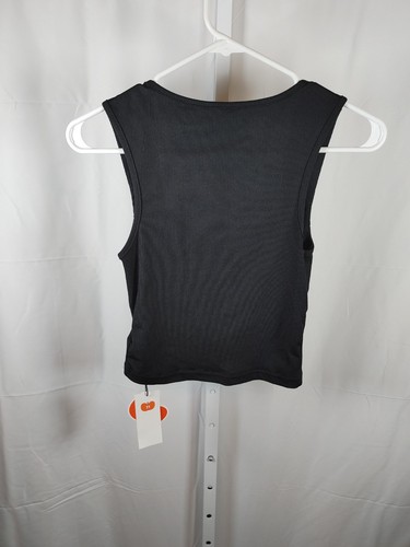 NWT Cider Size S No Sleeve Black Square Neck Ruched Ribbed Blouse Women's - Picture 3 of 6
