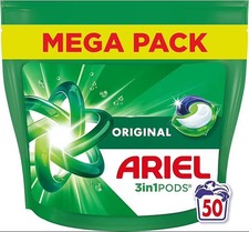 Ariel Pods 3en1 Original, Lessive en Capsules, 50 Lavages, Action Détachante