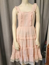 Pink Ruffled Tiered Babydoll Lolita Lolitimes Dress Lace Trim Cottage Fairy Sz L