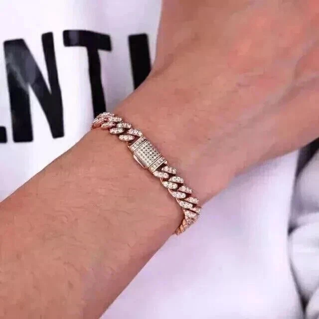Brazalete de tenis para mujer de diamantes simulados de corte redondo de 4 quilates enchapado en oro rosa de 14 k Foto 3 de 4