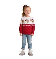 Kids Unisex Christmas Theme Sweater, Deer Graphic, Crew Neck