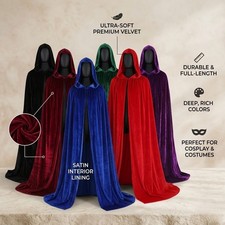 Velvet Hooded Cloak Cape Halloween Medieval Witch Vampire Cosplay Costume Unisex