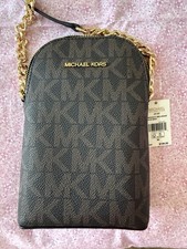 NWT Michael Kors Jet Set Small Phone Crossbody Brown Acorn MK Signature New 198