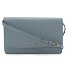 Prada Leather Shoulder Wallet Crossbody Bag Women Blue One Size