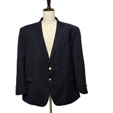 Chaps Blazer Mens 46R Navy Blue Two Button Wool Blend Gold Crest Buttons Classic