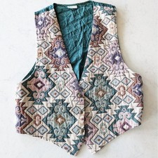Vintage 90s Southwest Tapestry Vest Women's Large Aztec Button Up Boho Western