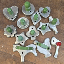 Vintage Lot of 13 Aluminum Cookie Cutters wit...