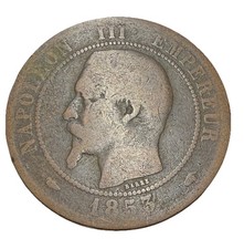 1853- A France 10 Centimes- Paris Mint- Nice World Coin- Bronze-10gram 30.2mm
