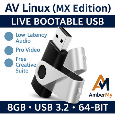 AV Linux MX Edition   8GB USB | Low-Latency Audio & Video Studio - FREE SHIPPING