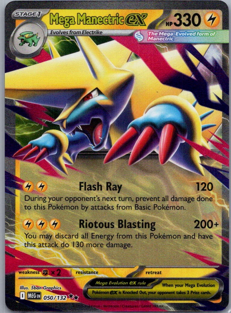 2025 Pokemon Mega Manectric ex Double Rare ME01: Mega Evolution 050/132 NM