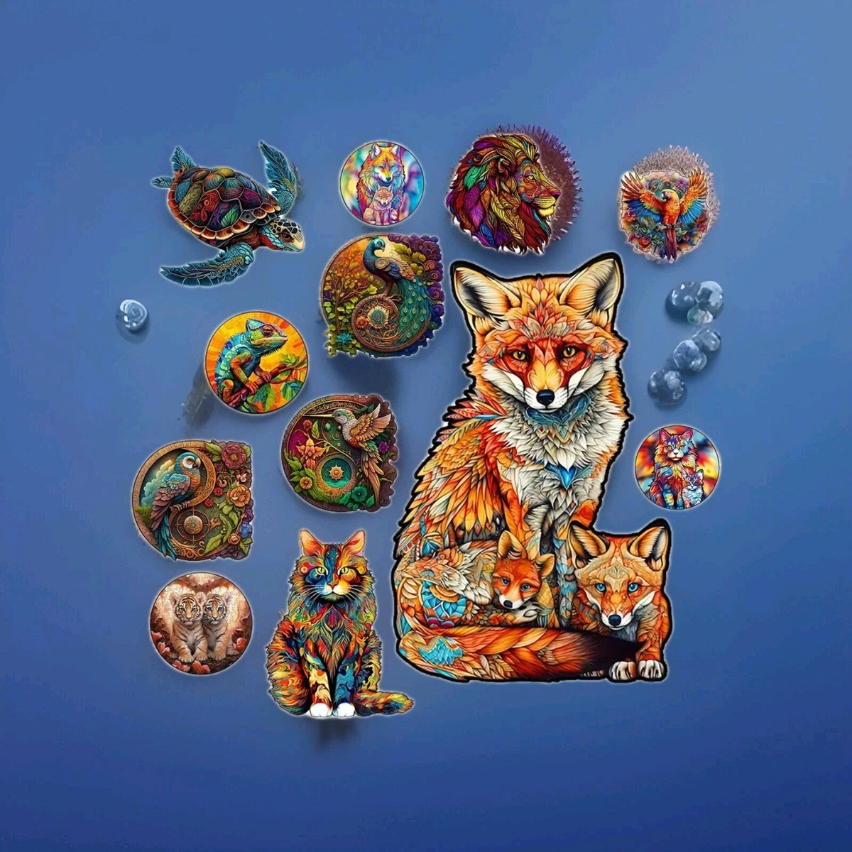 Puzzle In Legno Magico Felino Per Adulti 280 Pezzi - Forme Uniche Di Animali - 34x34 Cm Con Scatola Regalo - 2