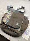 Haiku To Go Shoulder Bag Crossbody EUC Pebbled Leather Brown Teal With Flowers