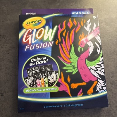 CRAYOLA GLOW FUSION - COLOR IN THE DARK - 5 MARKERS - 5 COLORING PAGES